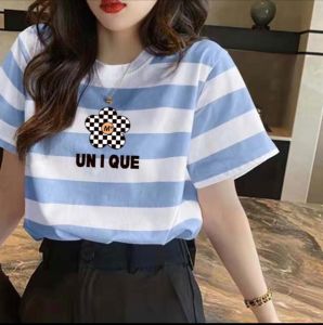 Áo Thun TCổ Tròn Kẻ Sọc Ngang In Hoa T035 3 cái ly T038