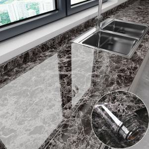 60X200cm Heatproof 200℃ Marble Wood Grain Aluminum Foil Wallpaper for Kitchen Stove Sink Table Waterproof Self Adhesive Wall Sticker Black Grey Transparent
