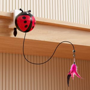 FREMRAG Creative Automatic Lifting Cat Toy Ladybug Retractable Electric Lifting Pet Toy Cat Accessories Bite Resistan Kitten Teasing Toy Indoor Playing