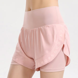 กางเกงกีฬาขาสั้นผู้หญิงกระชับแห้งเร็ว2in1กางเกงขาสั้นสำหรับวิ่งโยคะเสื้อนอกการฝึกอบรมเอวสูง Tummy ควบคุมกางเกงขาสั้นออกกำลังกาย