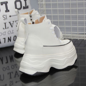 Super High Heel 14cm High-top Shoes for Women Autumn Winter New Style 12cm Short Boots for Petite Women with Thick Soles Versatile Casual White Shoes