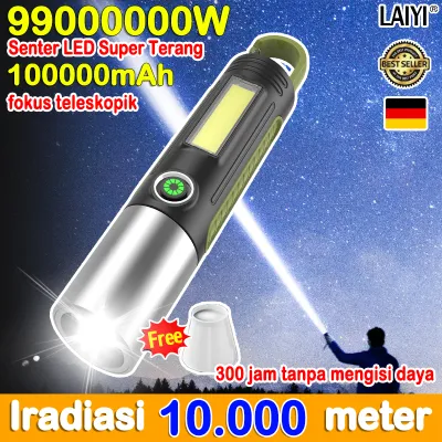【2025 baru Senter Super Terang】Senter LED Jarak Jauh Senter LED Super Kuat 90000L Senter Led High Power Zoom White Laser untuk Outdoor Bahan Alluminium Anti IPX7 Air Waterproof(Senter LED Super Terang Super Senter jarak jauh senter super terang)