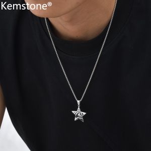 Kemstone Stainless Steel Wave Pattern Geometric Pendant Necklace Star Triangle Tag for Men