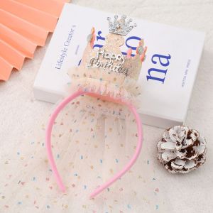REEBO Creative Photo Props Head Hoop Crown Headwear Sequin Hair Decor Mesh Happy Birthday Korean Style Headband Girls Hair Hoop Birthday Hairband Hair Accessories
