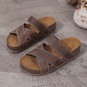 [Free Shipping] Cross-Strap Sandals For Women Summer Outdoor Wear 2026 New Vintage Casual Thick-Soled Beach Sandals Non-Slip Slippers