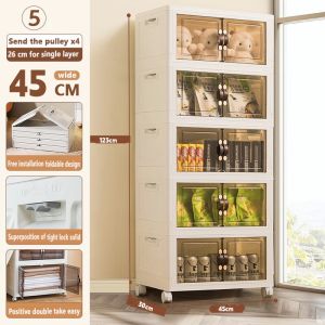 【READY STOCK】Installation-free double door clothes storage cabinet foldable large-capacity snacks storage cabinet stackable toys organising cabinet plastic multi-layer cabinet with rollers