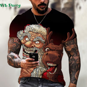 Funny Santa Claus T shirt Men Christmas Print Mens Clothing Oversized T-shirt Summer Breathable T-shirts for Men O-Neck Tops