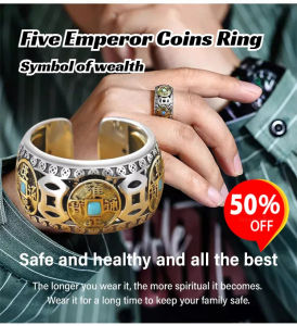 Mens adjustable turquoise five emperor money open ring
