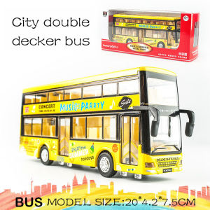 รถบัสสองชั้นเมือง 1/36 ของเล่นโมเดลรถโลหะผสมสังกะสีสำหรับเด็กอายุ 3 ปีขึ้นไป ของขวัญคริสต์มาสที่มีแสงและเสียงสำหรับเด็ก ของเล่นโมเดลสะสม ของเล่นดึงกลับสำหรับเด็กผู้ชาย