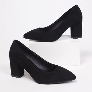 [Free Shipping] Pointed-Toe Suede Slip-On High-Heeled Shoes For Women 2026 Spring New Collection Chunky Heel Shallow Toe Plus-Size Professional Shoes