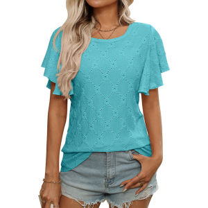 2026 Women Summer Blouses Trendy Ruffles Short Sleeve Elegant Basic Shirts Fashion Casual Street Solid Loose Tops Ropa De Mujer