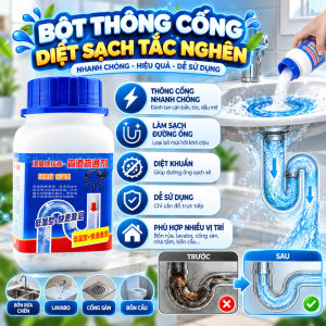 Bột Thông Cống Siêu Mạnh Bột Thông Tắc Đường Ống Bồn Rửa Lavabo Nhà Tắm Làm Sạch Cặn Bẩn Dầu Mỡ