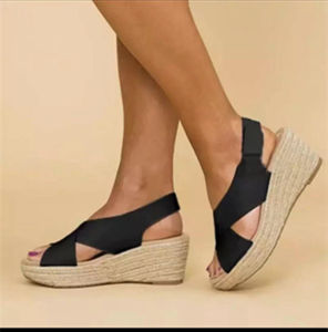 Free Shipping In-Stock Fish-Mouth Criss-Cross Mid-Heel Sandals For Women New Summer Style Plus-Size With Rope Detailing And A Retro Wedge Heel
