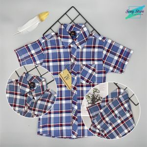 Áo sơ mi trẻ em tay ngắn cho bé trai caro sọc phong cách Hàn dễ phối đồ với kaki quần sọt CKX03 - từ 3 đến 14 tuổi