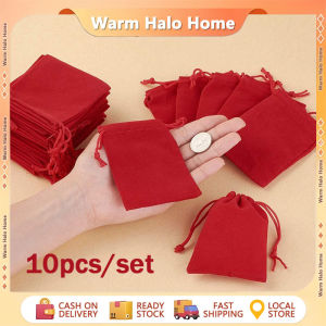 10pcs Velvet Drawstring Pouch Red Jewelry Candy Storage Bags Present Packaging Bag 7x9CM