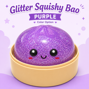 Yowxii Glitter Squishy Bao Bun Stress Relief Toy with Bamboo Steamer Box Soft Slow Rising Sensory Fidget Squeeze Toy for Kids and Adults