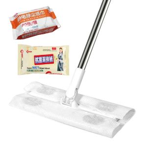 flat mop set with dry and wet wipe Dust Removal Paper dry WET Tissue Disposable Rag Wipes Flat Mop Hand Free Washing