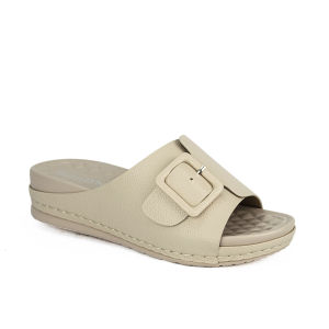 Mario D Boro Casual Flat Sandals for Women - Bone/Taupe Plain Slip-On Comfortable Flat Heel Size EU:41-44 LX 26063