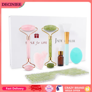 DECINIEE Jade Roller Guasha Gift Set Rose Quartz Jade Roller Facial Slimming Face Lift Natural Stone Massager Wrinkle Remover Gift Box