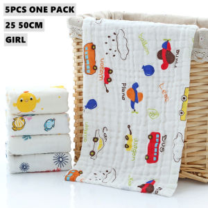( 5 PIECES ) 25-50CM 6 Layer Muslin Towel Soft Gauze Baby Towel Baby Washcloths Face towel Saliva towel Bath towel Sweat towel Back Towel Daily Absorbent and Breathable Student Towel for Kids Childrens and Adult Towel
