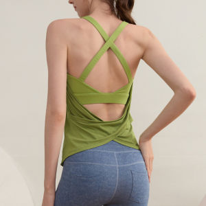 Khoét Nách tập thể dục Top với miếng đệm ngực Áo tập Yoga luyện tập chạy backcross Áo thể thao Pilates T-Shirt