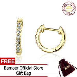 BAMOER Genuine 925 Sterling Silver Round Circle Hoop Earrings for Women Gold Color Earrings Sterling Silver Jewelry Gift SCE498