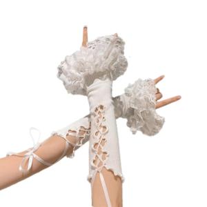 Anime Arm Sleeves Lace Trim Ribbon Tie Up Cuff Sleeves Arm Covering For Fashion Enthusiasts and Teens Girl Cosplay Party