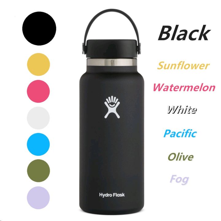 Hydro Flask Water Bottle - Stainless Steel & Vacuum Insulated - Wide Mouth  with Leak Proof Flex Cap - 32 oz, Black