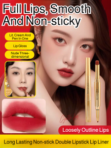 Double Ended Lip Liner Matte Liquid Lipstick Long Lasting Non Transfer Waterproof Lip Pencil for Precise Lip Contouring and Full Coverage Velvet Finish