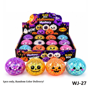 1pcs Colorful Glittery Squishy Balls with Faces in Red Bases for Sensory Play 8.5cm