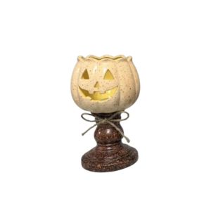 YOUYO Antique Finish Pumpkin Candle Holder with Light Vintage Style with Bow Halloween Pumpkin Lamp Cozy Ambiance Hollowed-out Pumpkin Candlestick Farmhouse Decor