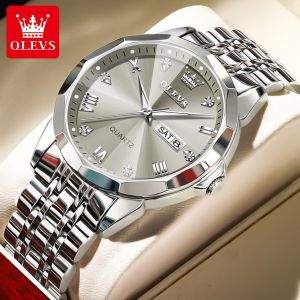 OLEVS Watch For Mans Waterproof Original Branded 2026 New Style Fashion Casual Stainless Steel Calendar Luminous Quartz Watches