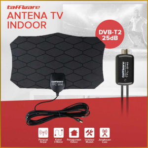 Taffware Antena TV Digital Indoor DVB-T2 25dB with Signal Booster Super Jernih Dalam Ruangan