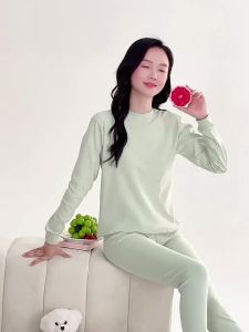 2025 Teenage Girls Pure Cotton Base Layer Underwear Set for Older Girls Solid Color Round Neck Homewear Pajamas Two-Piece Set
