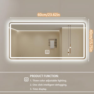 Smart Bathroom Mirror with led light Wall Makeup Mirro Waterproof Toilet Dimmable Decor Easy Install