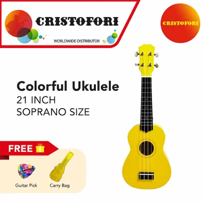 Colorful Ukulele (Color: Yellow) (Size: Soprano 21 inch) With Matching Color Carry Bag