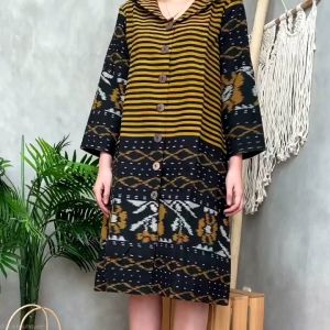 Dress tenun troso jepara terbaru || midi dress tenun kancing || baju tenun wanita motif bunga toraja sumba ntt