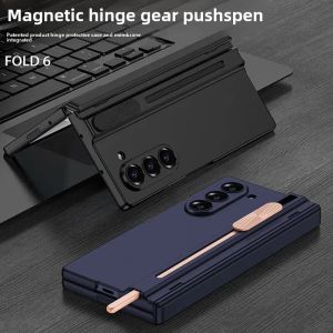 Matte Magnetic Hinge Case for Galaxy Z Fold 6 Fold 7 Built-in S Pen Slot Rotating Dial & Military-Grade Shockproof Protection & HD Front Glass Cover
