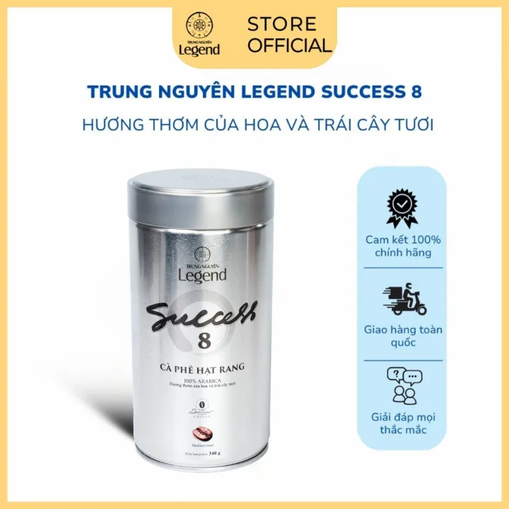 Trung Nguyên Legend Cà Phê Pha Máy Hạt Mộc Success 8 – Lon 340gr – 100% Arabica, Hương Hoa Trái Cây Tươi