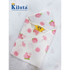 Ủ Choàng KILUTA Vải Xô 4 Lớp Mềm Mại  Khăn Tắm Có Mũ Cho Bé Sơ Sinh