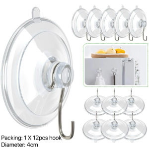 12pcs/set Multi-functional Suction Cup Hooks Heavy Transparent Reusable Wall Hanging Hook for Kitchen Bathroom Window Home Organizer