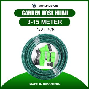 GEMUK Paketan Selang Air 3 Sampai 15 Meter Selang Air Hijau Dengan Semprotan Selang Air Watergun 7 Mode Siram Selang Cuci Mobil Siram Tanaman Garden Hose