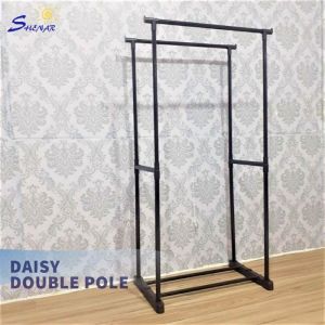 Stand Hanger Double Sisi Dengan (4 Roda) & Daisy Double Pole (tanpa roda)/Rak Handuk /Rak gantung serbaguna /Gantungan baju /Rak multifungsi Bahan Stainles steel plastik