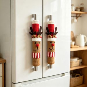 POMELOBT Christmas Refrigerator Door Handle Covers Snowman Anti-slip Kitchen Appliance Handle Covers Home Accessories Santa Claus Microwave Oven Handle Covers Xmas Decoration