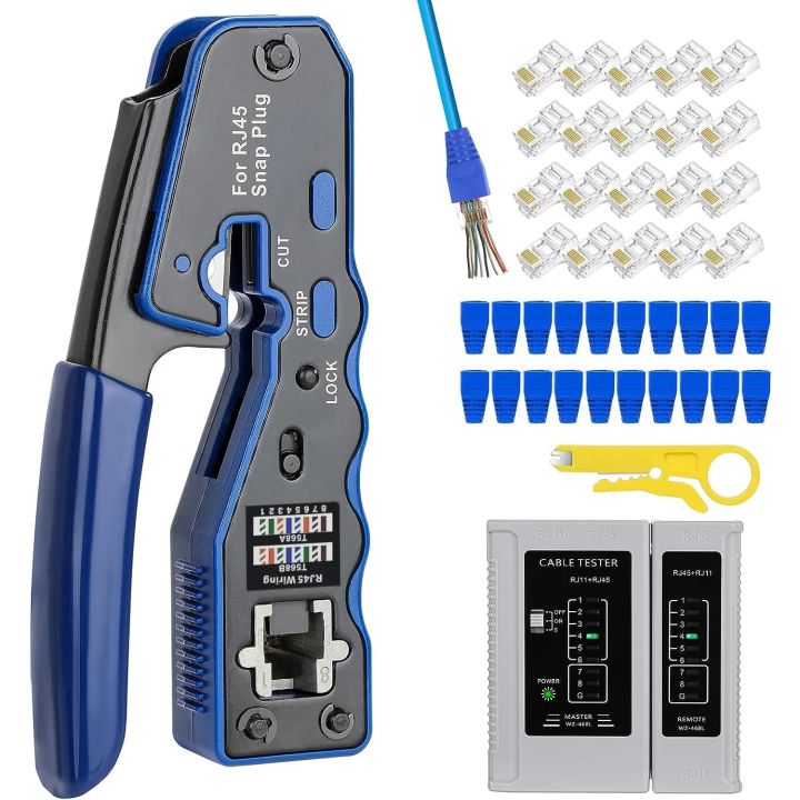 ZoeRax RJ45 Crimp Tool Kit Pass Through Ethernet Crimper and Tester for ...