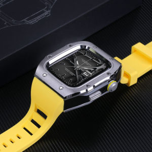 JANSIN New Luxury Modification Case Band for Apple Watch Series 8 7 6 5 4 SE 45mm 44mm Men Rugged Case Silicone Sport Band for apple watch 8 Metal Frame Bezel Modification Kit Wristband