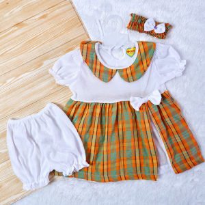 Stelan Baju Dress Bando & Celana Usia 3-12 Bulan Anak Bayi Perempuan. Setelan Pakaian Baby Cewek Kisaran 1 Tahun