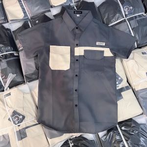 Áo sơ mi nam Hàn Quốc tay ngắn phối họa tiết đẹp chất vải lụa mịn dày dặn chuẩn from body mẫu mới-DVFASHION