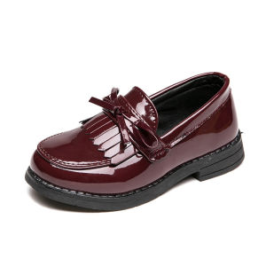 [Free Shipping] Korean-Style Girls Leather Shoes Spring/Autumn Collection Shiny Patent Leather With Tassels And Bow Details Loafers Suitable For Older Children Performance Shoes