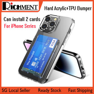 【🔥SG SELLER🔥】RICHMENTGADGET Transparent Wallet Case with Card Holder Can install 2 Cards Clear Back Cover Hard  PC Acrylic +TPU Bumper Frame Phone case Cover For iPhone 17 Pro/iPhone 17 Air/iPhone 16 Pro/iPhone16/iPhone15 iPhone 15 Pro/iPhone14/13/12/11